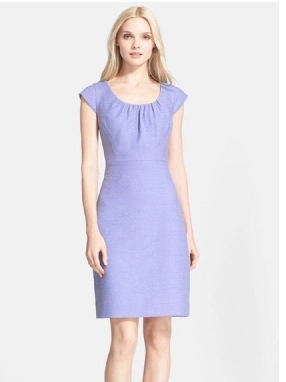 Kate Spade Gathered Scoop Neck Midi Dress Sz 10 Purple Cap Sleeve Easter Luxury